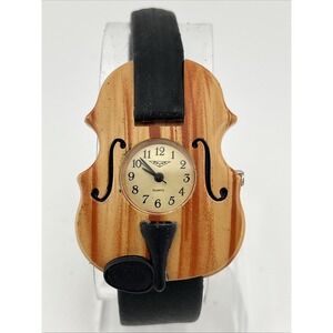 Vintage 2001 Zzyzx Violin Watch 35mm Case Black Leather Band- New Battery